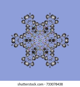 Graphic element decoration. Symbol winter, frozen, Christmas, New Year holiday. Snowflake mosaic icon. Flat design. Blue, gray and neutral silhouette snow flake sign isolated. Vector.