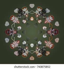 Graphic element decoration. Vector sketch. Symbol winter, frozen, Christmas, New Year holiday. Silhouette snow flake sign isolated green, gray and white colors. Snowflake mosaic icon. Flat design.