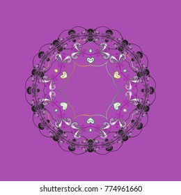 Graphic element decoration. Vector sketch. Symbol winter, frozen, Christmas, New Year holiday. Flat design. Silhouette snow flake sign isolated violet, gray and purple colors. Snowflake mosaic icon.
