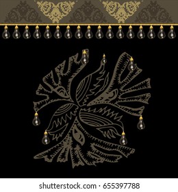 Graphic element of eye of providence with three pyramids. Styled as floral ornament. Suitable for pattern. Vector Illustration