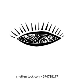 Graphic element of eye reflecting cosmos. Suitable for fabric, texture, wallpaper. Vector Illustration