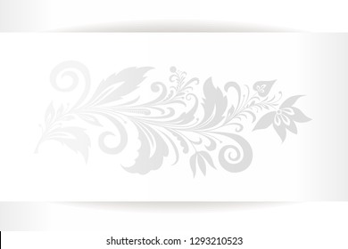 Graphic element of fantastic white flowers made in 3d style. Russian style ornament. White damask element.
