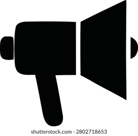 Graphic element featuring black silhouette megaphone icon isolated on transparent background. Useful for advertising marketing communication announcements message and public address.