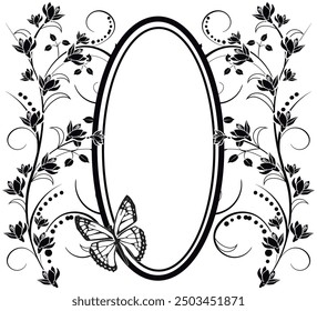 graphic element flowers, butterfly and frame