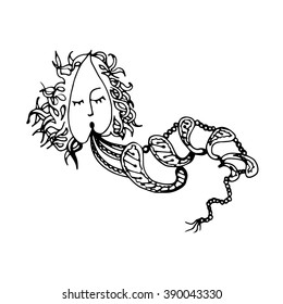 Graphic element of human head with bracelet and beads Vector Illustration