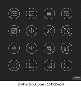 Graphic element Icons set 1 with circle on black background - Vector illustration