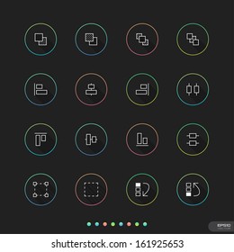 Graphic element Icons set 3 with color circle on black background - Vector illustration