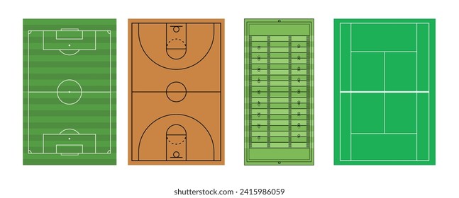 Graphic element for tennis, american football, soccer, basketball. Creative vector illustration of sport game fields marking isolated on background