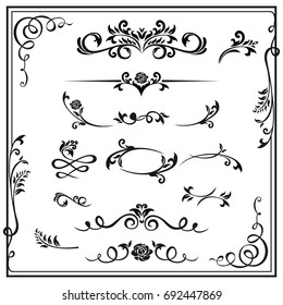 Graphic elements calligraphic vector sets for designers - patterns, designs, monograms and curlicues, arrows. For weddings,Valentine's day,holidays,baby design,birthday.