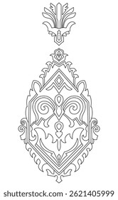 Graphic elements for carpet pattern design. Abstract black lines.