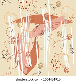 Graphic elements for creating a design. Modern and trendy abstract stripes, strokes, geometric shapes, floral decor elements. Seamless pattern