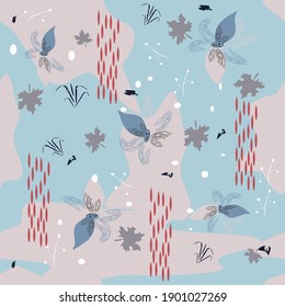 Graphic elements for creating a design. Modern and trendy abstract stripes, strokes, geometric shapes, floral decor elements. Seamless pattern
