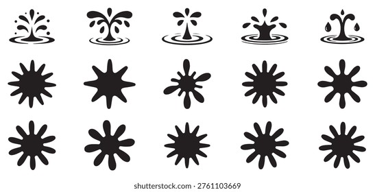 Graphic elements featuring water fountain splash and various starburst spark icons. vector illustration eps 10