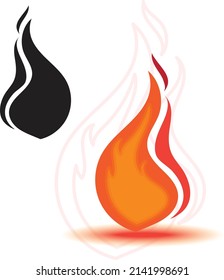Graphic elements. Fire, flame. A set of images in color, contour, silhouette.
