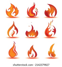 Graphic elements. Fire, flame. A set of images in color.