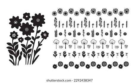 Graphic elements of garden sprigs illustration in vector. Hand drawn simple quirky floral design. 