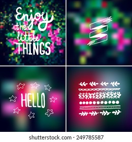 Graphic elements on blurred background.