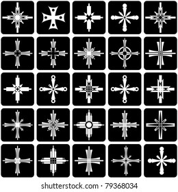 Graphic elements set. Abstract icons with crosses design. Vector art.