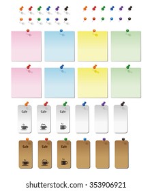 Graphic elements, Thumbtacks and memo pad, post it, card etc...