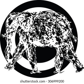 Graphic Elephant vector sketch, side view. Black and white layered file.  Artistic icon