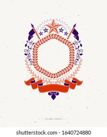 Graphic emblem created using pentagonal star and empty copy-space. Heraldic Coat of Arms, vintage vector logo.