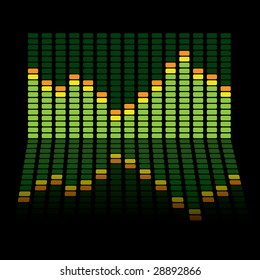 Graphic equalizer background with the chart reflected in the black surface