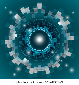 Graphic equalizer on circle round shape . Audio technology . Vector abstract background 