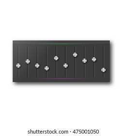 Graphic equalizer with a set of sliders and stylish steel buttons. Design web interface elements, vector illustration.