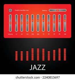 Graphic equalizer template with a jazz-themed background, featuring visual elements that represent sound frequencies and audio levels in a jazz style.