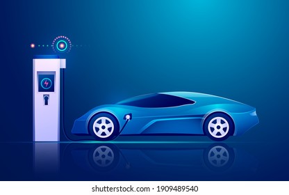 graphic of EV charger station with electric vehicle in modern technology industries