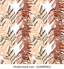 Graphic exotic plant foliage seamless pattern. Tropical pattern, palm leaves seamless floral background. Leaf wallpaper. Nature wallpaper. For fabric design, textile print, wrapping, cover