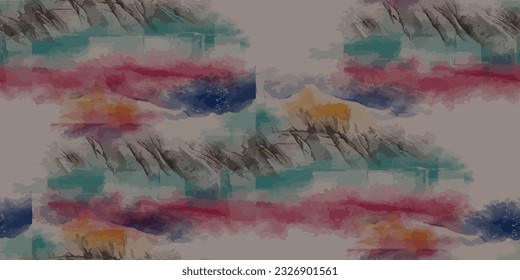 Graphic fabric prints. Creative seamless landscape pattern. Modern colorful texture. Vector illustration