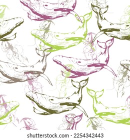 Graphic for fabric, wrapping paper, the cloth Cute baby animals. Sea. Ocean.