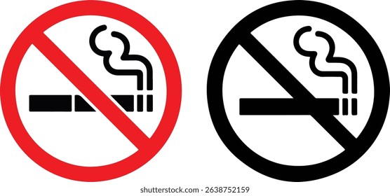 The graphic features circle no smoking sign symbols in red and black, cigarette prohibition icon design, set against a clean, minimalist white backdrop.