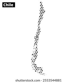 The graphic features a detailed outline of Chile filled with varying patterns and textures, showcasing its unique shape and features.