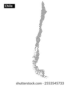 The graphic features a detailed outline of Chile filled with varying patterns and textures, showcasing its unique shape and features.