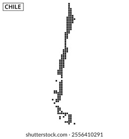 The graphic features a detailed outline of Chile filled with varying patterns and textures, showcasing its unique shape and features.