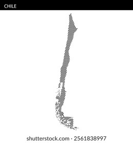 The graphic features a detailed outline of Chile filled with varying patterns and textures, showcasing its unique shape and features.