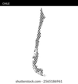 The graphic features a detailed outline of Chile filled with varying patterns and textures, showcasing its unique shape and features.