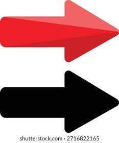 Un gráfico con dos flechas distintas, una en un rojo vibrante y la otra en negro sólido. Ambas flechas están estilizadas con una apariencia moderna y tridimensional y se colocan horizontalmente, indicando una dirección a la derecha. La flecha roja está ligeramente por encima de la flecha negra, y comparten una forma y tamaño similares, lo que sugiere una función paralela o comparativa. El fondo es blanco liso, lo que hace que las flechas destaquen de manera prominente.