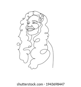 Graphic Female Face Floral Illustration. Cute Female Linear Portrait. One Line Woman Portrait. Elegant Beauty Background. Hipster Feminine Nice Woman Poster. Trendy Single Line Girl Sketch.