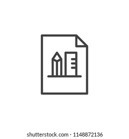 Graphic file outline icon. linear style sign for mobile concept and web design. Paper with pen and ruler simple line vector icon. Symbol, logo illustration. Pixel perfect vector graphics