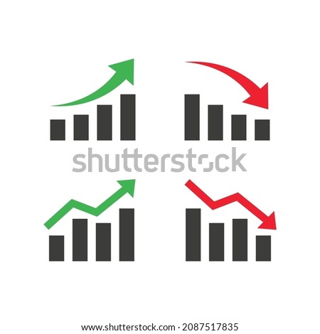 Graphic finance up down vector icon. Red green arrow chart graph. Market stock rate price grow and decline.