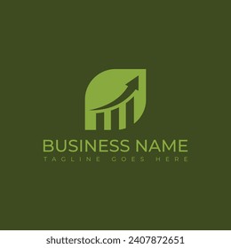 Graphic finance with leaf logo vector image. Eco Green Leaf Investing Business Financial Bar Chart Logo Vector. Business financial logo template leaf and growth graph vector design