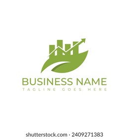 Graphic finance with leaf logo vector image. Eco Green Leaf Investing Business Financial Bar Chart Logo Vector. Business financial logo template leaf and growth graph vector design