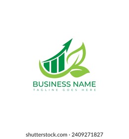 Graphic finance with leaf logo vector image. Eco Green Leaf Investing Business Financial Bar Chart Logo Vector. Business financial logo template leaf and growth graph vector design