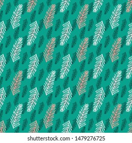 Graphic fir Branch Seamless Vector Pattern. Hand Drawn lines. Stylized abstract Nature illustration background. For Christmas wrapping paper, fabric prints, cards.