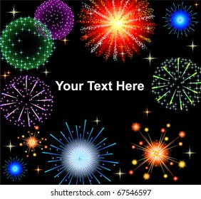 Graphic fireworks in black background.