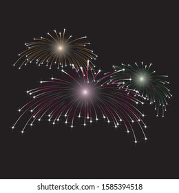 Graphic of fireworks with black background, Object for party, festival and holiday.