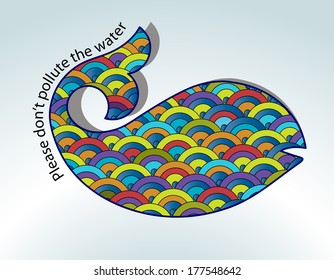  Graphic Fish with message "Please don't pollute the water" layered